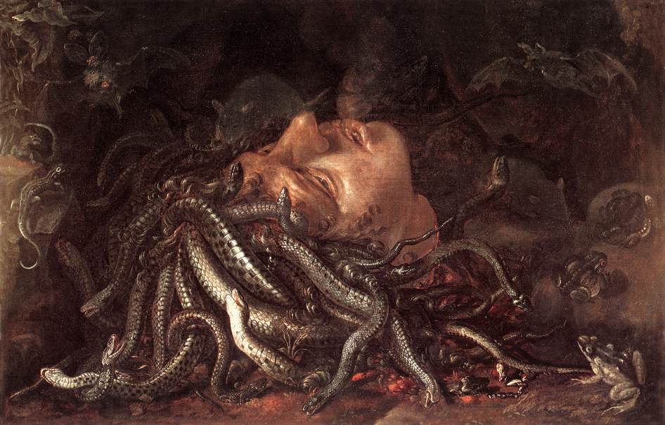 medusa head painting 16th-century unknown painter, Head of Medusa, Uffizi Gallery