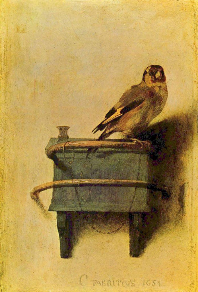 Carel Fabritius, The Goldfinch, 1654, Mauritshuis, Hague, Netherlands explosive life and death of Carel Fabritius