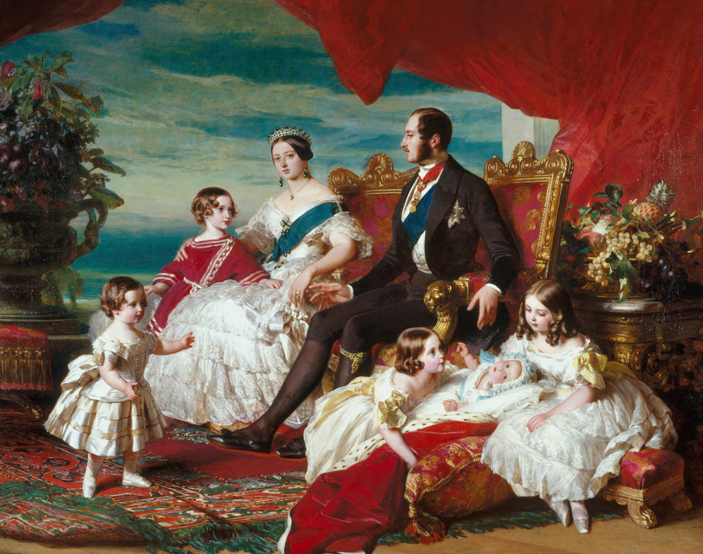 Portrait of Queen Victoria, Prince Albert and five of their children in the palace. Franz Xaver Winterhalter, The Royal Family
