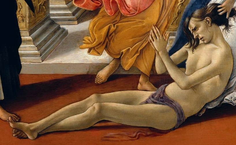Botticelli Calumny of Apelles: Sandro Botticelli,<em> The Calumny of Apelles</em>, 1495, Uffizi, Florence, Italy. Detail.