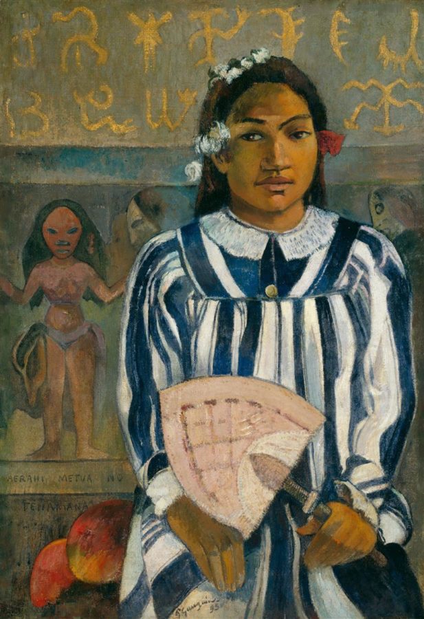 Paul gauguin, Merahi metua no Tehamana (Tehamana Has Many Parents or The Ancestors of Tehamana), 1893, Art Institute of Chicago, famous painters and their children