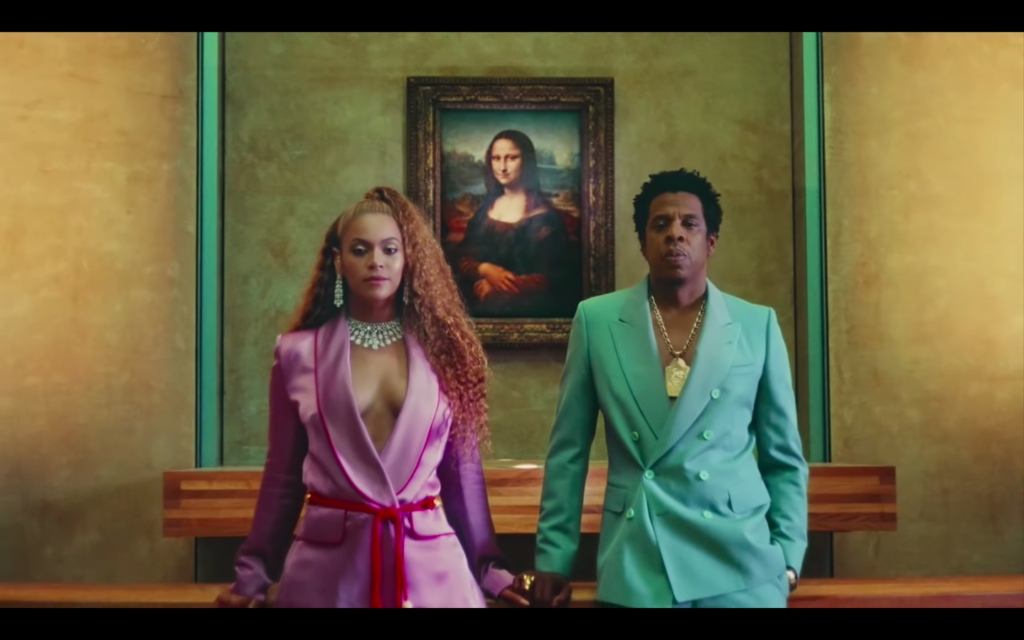 Beyonce Jay-z Louvre video Leonardo da Vinci, Mona Lisa, 1503, Musée du Louvre, shot from 'APE***T' video