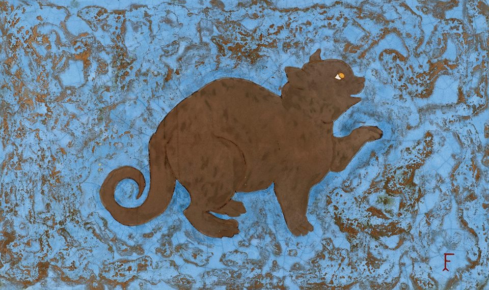  Foujita Cats Chat roux sur fond bleu, Léonard Tsuguharu Foujita, 1925, Collection particulière France © Fondation Foujita / Adagp, Paris, 2018