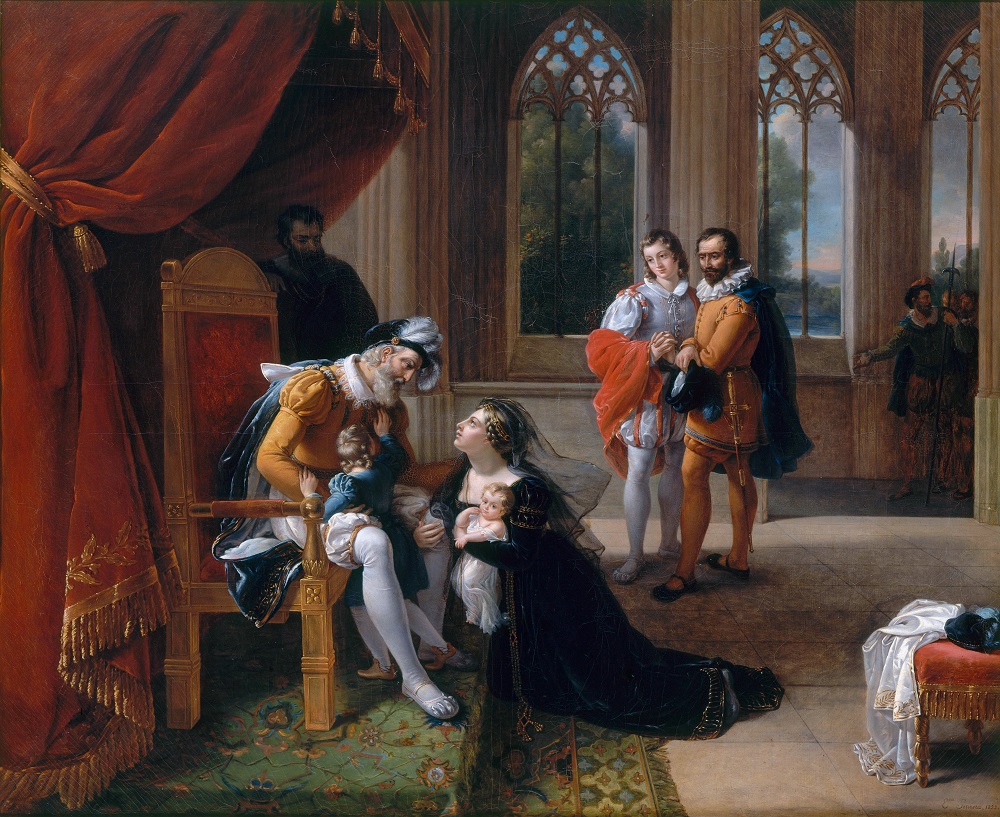 King Pedro And Inês de Castro Eugénie Servières, Inês de Castro with her children at the feet of Alfonso IV, King of Portugal, seeking clemency for her husband, Don Pedro, in 1335, 1822, Palace of Versailles, Versailles, France. 