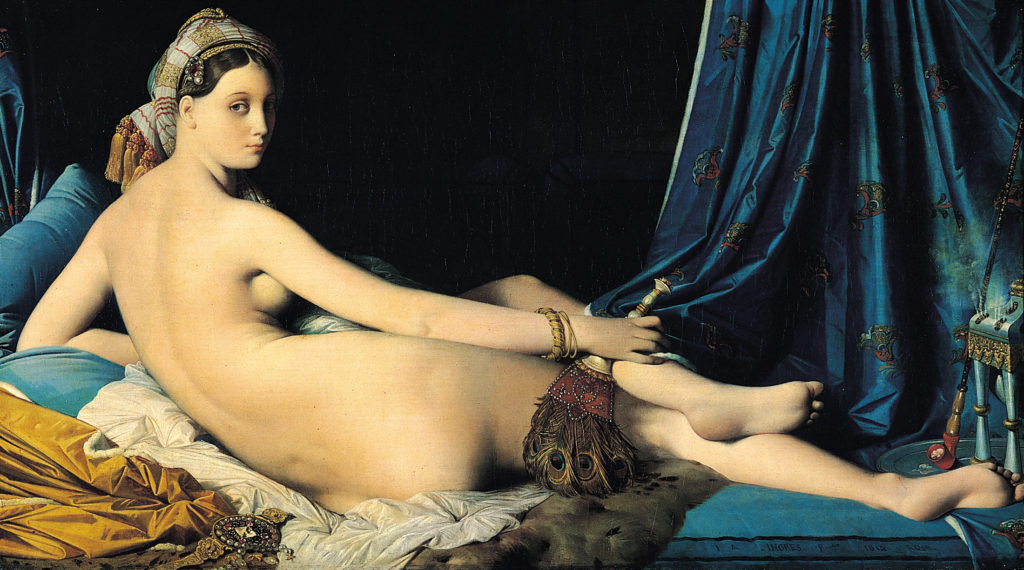 Female body in art: Jean Auguste Dominique Ingres, La Grande Odalisque, 1814, Louvre, Paris, France.