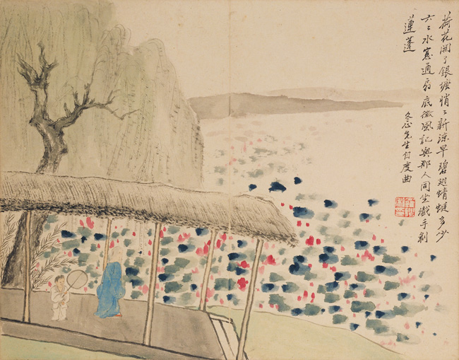 Luo Ping, one of twelve leaves from Figures and Landscapes after poems by Jin Nong, 1759, Palace Museum, Beijing, China.
