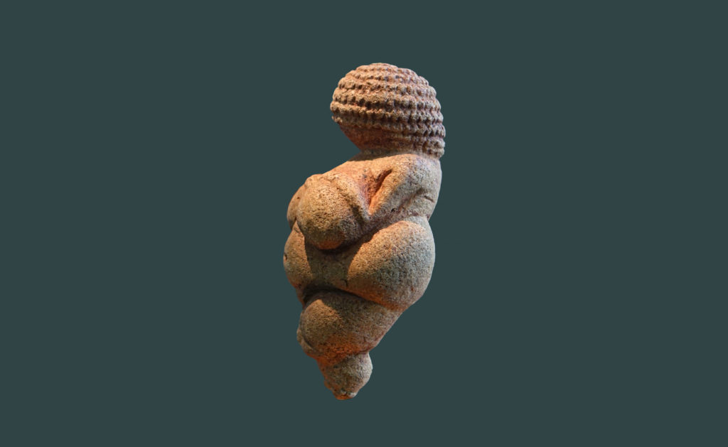 Female body in art: Venus of Willendorf, c. 24,000-22,000 BCE, The Natural History Museum, Vienna, Austria.