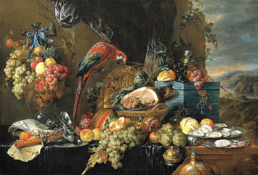 Social Media of the Dutch Golden Age pronkstilleven Jan Davidsz. De Heem, A Richly Laid Table with Parrots, ca. 1655,