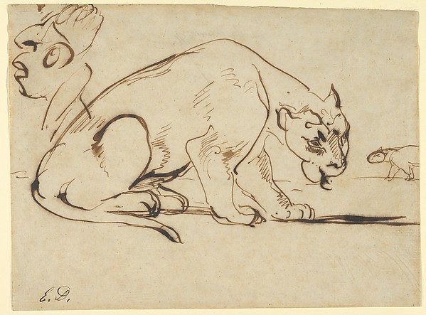delacroix sketchbooks and drawings Eugène Delacroix, A Lioness and Caricature of Jean Auguste Dominique Ingres, 1850s. Pen and iron gall ink. Gift from Karen B. Cohen Collection of Eugène Delacroix. Photo by Metropolitan Museum of Art.