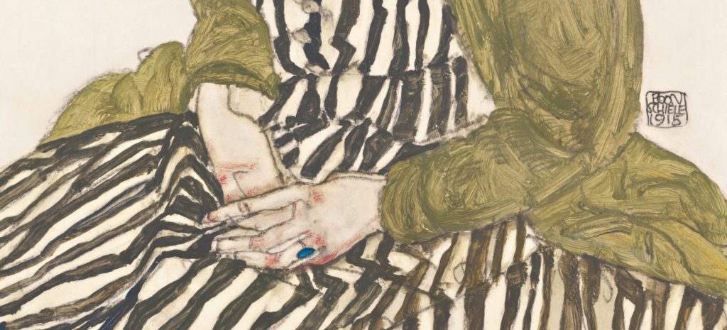 Egon Schiele Edith with Striped Dress Sitting 