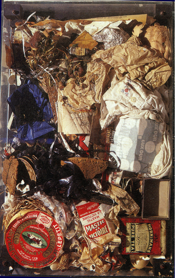 Arman, Petits Déchets Bourgeois, garbage in a box, 60x40x10cm, 1959. Source: theartstack.com