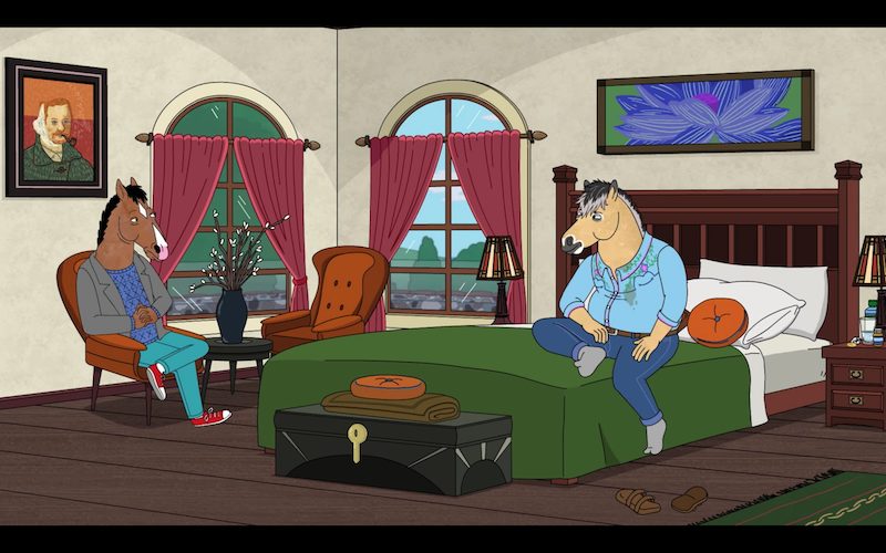 Art in BoJack Horseman: Art reference to Vincent van Gogh, Self-Portrait with a Bandaged Ear, in BoJack Horseman S6E06. BoJack Horseman/ Netflix.