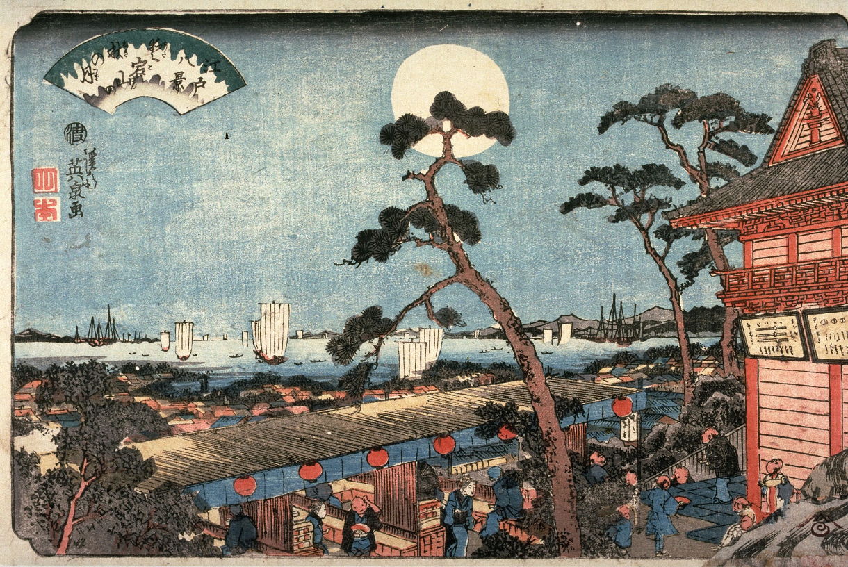 Keisai Eisen, Autumn Moon over Atago Hill (Atagosan no aki no tsuki) rom the series Eight Views of Edo, 1846, source: Wikiart, autumn moon in japanese woodblock prints 