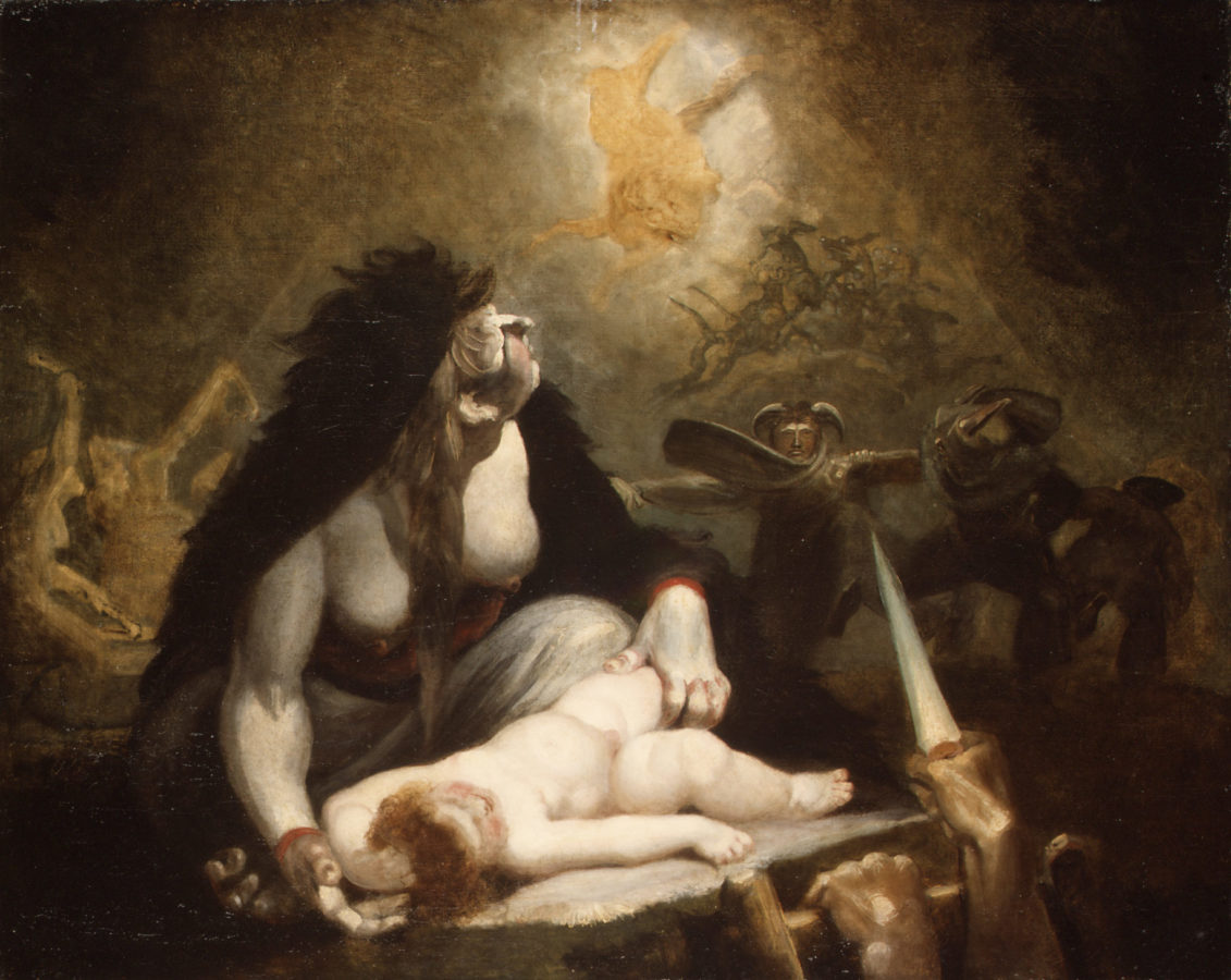 Witchcraft in art: Henry Fuseli, The Night-Hag Visiting Lapland Witches, 1796, Metropolitan Museum of Art, New York, NY, USA.
