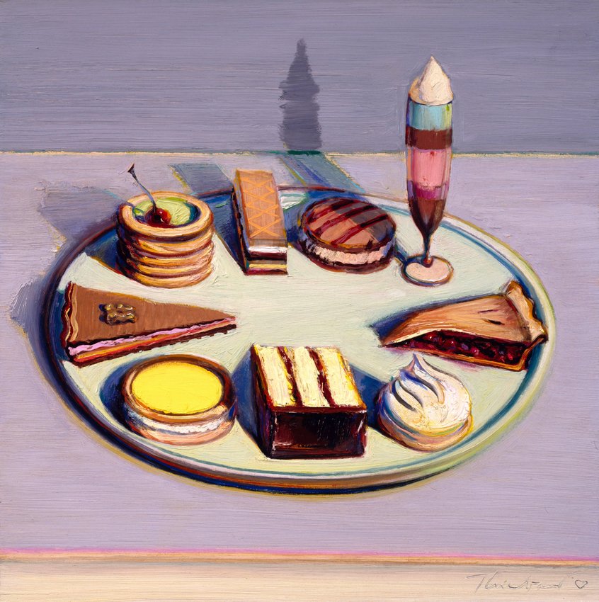 Wayne Thiebaud, Dessert Tray, oil on canvas, 1992-1994, San Francisco Museum of Modern Art. Source: https://www.sfmoma.org/artwork/97.880