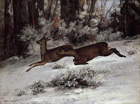 Gustave Courbet, The Ruse, Roe Deer Hunting Episode, Franche-Comté, 1866, Ordrupgaard Museum, Denmark, hansen collection