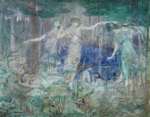 Olive Leared, Pan! Pan! O Pan! Bring Back thy Reign Again Upon the Earth, 1914, private collection, an artist turned suffragette