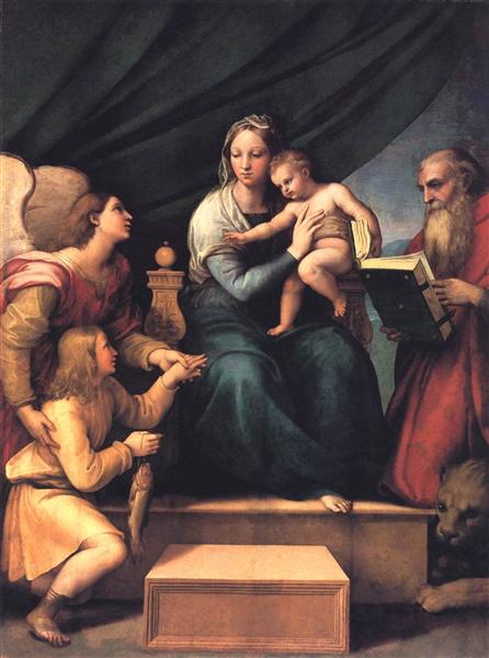 Raphael, The Madonna of the Fish (The Madonna with the Archangel Gabriel and St. Jerome), c.1513, Museo del Prado, Madrid, Spain, fish paintings