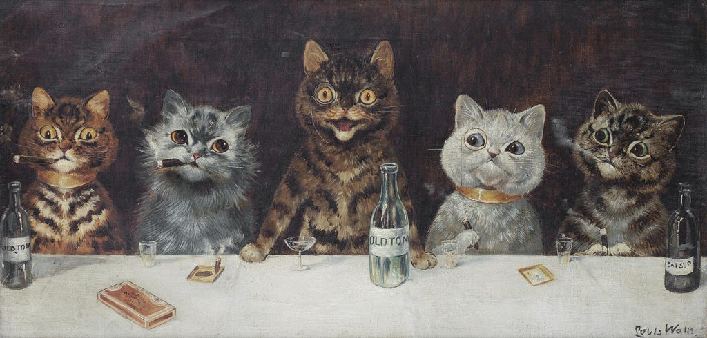 cats in art The bachelor party, Louis Wain, c. 1939, private collection