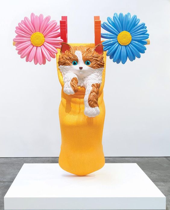 cats in art Jeff Koons, Cat on a Clothesline (Orange), 1994-2001, 1 of 5 unique versions © Jeff Koons Image courtesy of Gagosian Gallery