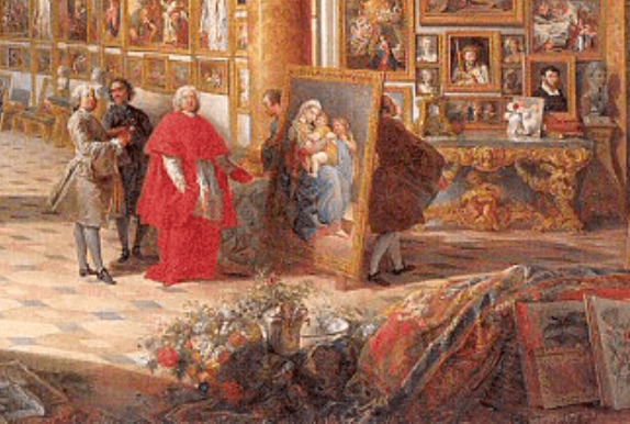 Interior of a Picture Gallery with the Collection of Cardinal Silvio Valenti Gonzaga detail; Giovanni Panini, Interior of a Picture Gallery