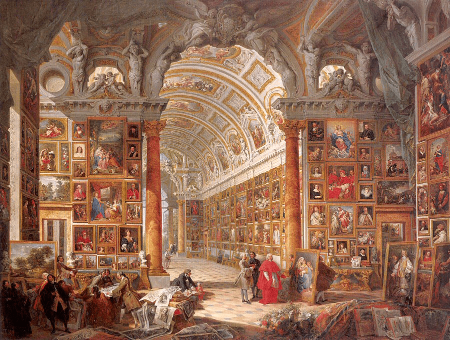 Interior of a Picture Gallery with the Collection of Cardinal Silvio Valenti Gonzaga; Giovanni Panini, Interior of a Picture Gallery
