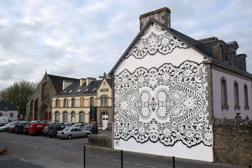 NeSpoon Street Art: Pont-l'Abbe, France. 