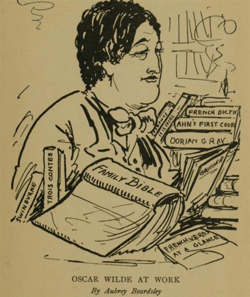 Aubrey Beardsley, Oscar Wilde at Work, 1893, Hulton Archive/Getty Images, all about oscar