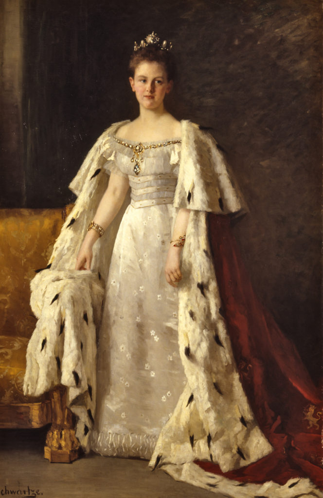 Thérèse Schwartze, State portrait of Wilhelmina, Queen of the Netherlands, 1897, Paleis Het Loo, Apeldoorn, Netherlands.