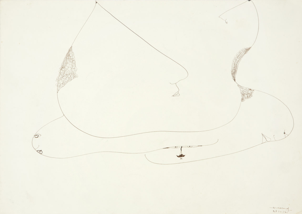 Huguette Caland, Hidden Moustapha, 1975, source: https://www.artpapers.org, huguette caland's linear eroticism
