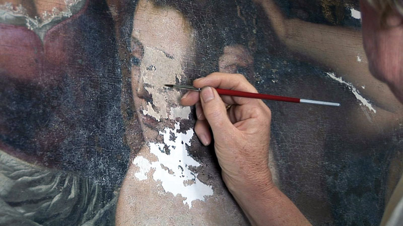 Restoring Batheba's face in a painting by Artemisia Gentileschi. source: https://advancingwomenartists.org, awa around the world