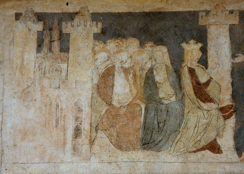 Arthurian Art in Poland.Arthurian art in Poland: Guinevere and her ladies before the walls of Camelot. Ducal tower of Siedlęcin, c. 1320-1330. 