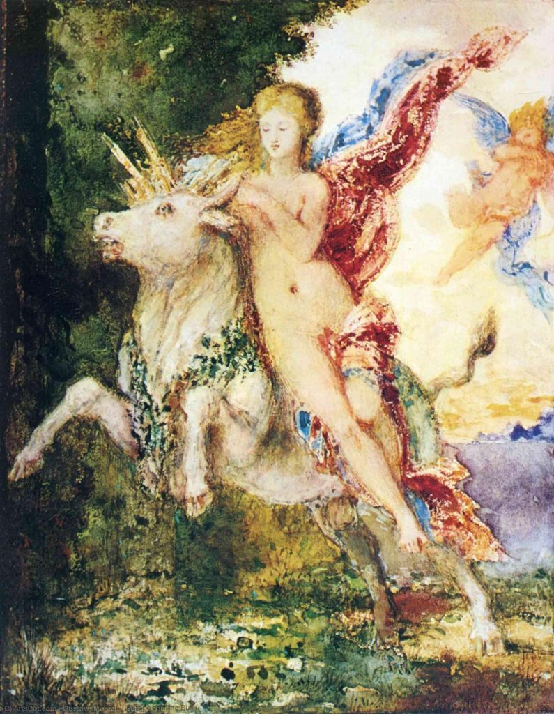 Europa myth Art: Gustave Moreau, The Abduction of Europa, 1869, Wadsworth Atheneum, Hartford, CT, USA. Wikiwoo.
