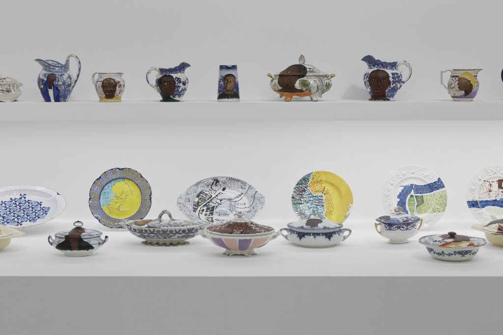 Lubaina Himid, Swallow Hard: The Lancaster Dinner Service, 2007, photography by Hollybush Gardens Gallery. lubaina himid's dinner service