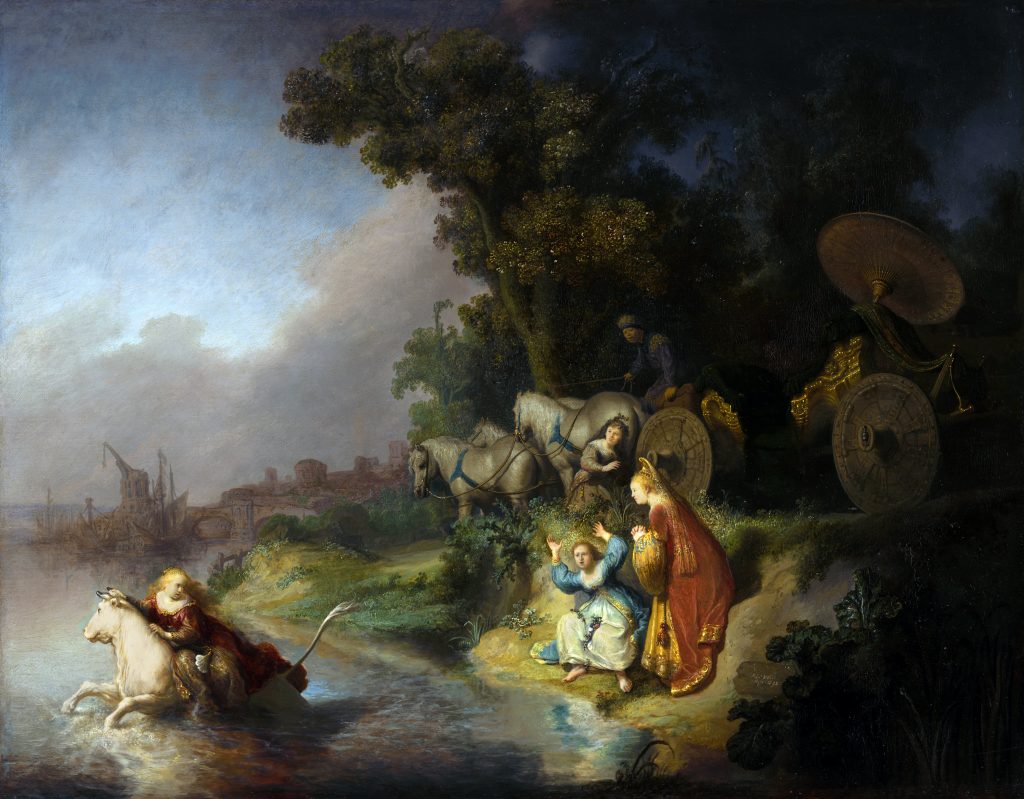 Europa myth Art: Rembrandt Harmensz van Rijn, Abduction of Europa, 1632, J. Paul Getty Museum, Los Angeles, CA, USA. Wikimedia Commons (public domain).
