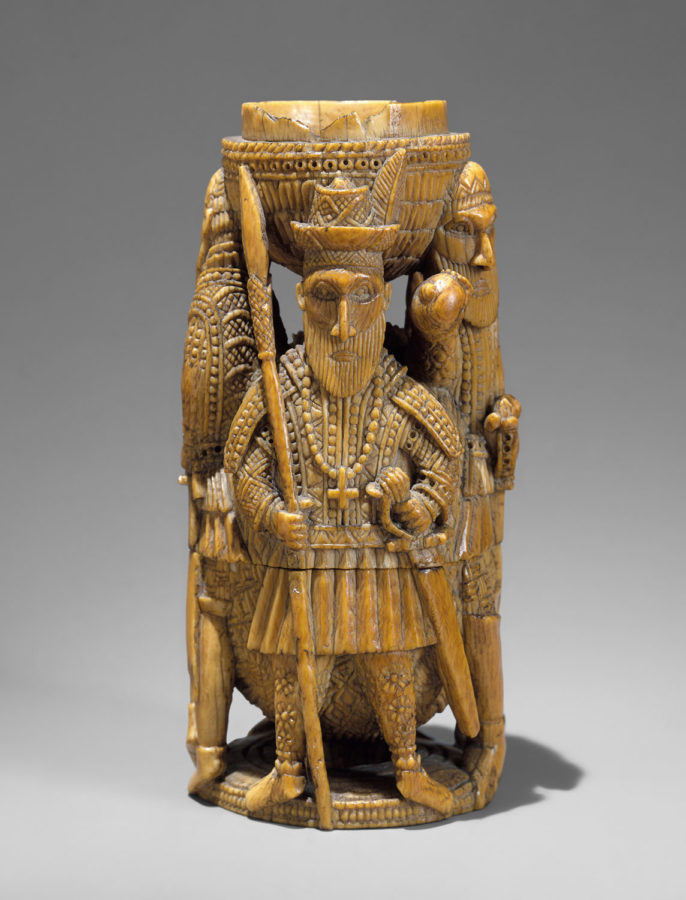 Art of the Benin Kingdom: Saltcellar Portuguese figures, 16th century, Benin, Metropolitan Museum of Art, New York, NY, USA.