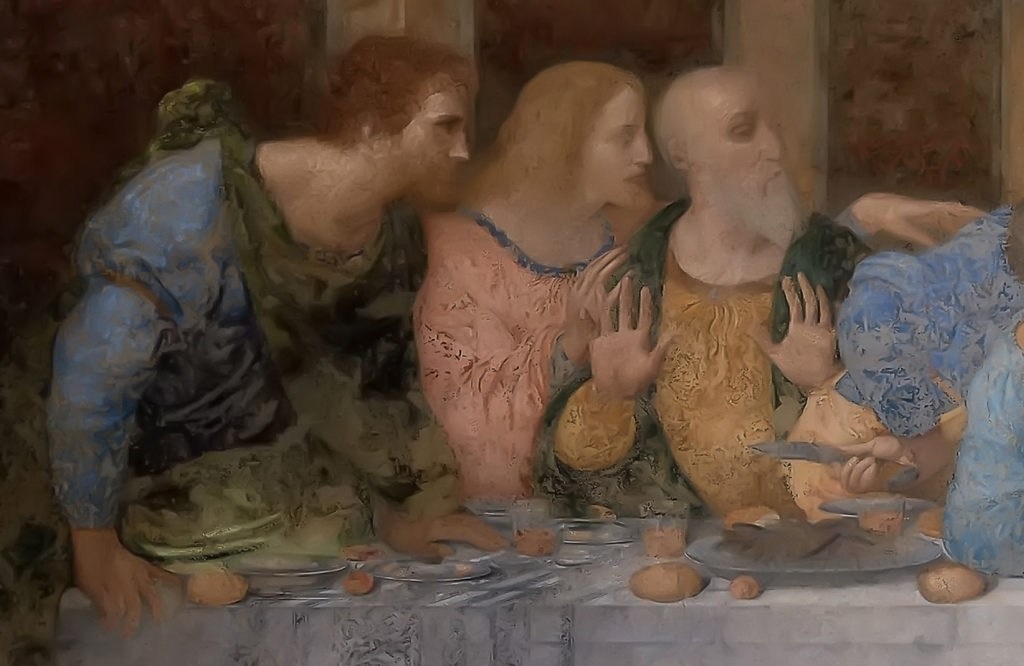 The Last Supper da vinci Leonardo da Vinci, The Last Supper, 1495–1498, Santa Maria delle Grazie, Milan, Italy. Detail.