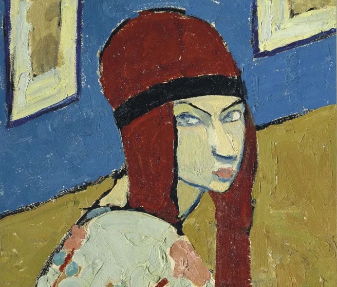 Jeanne Hébuterne: Detail from: Jeanne Hebuterne, Autoportrait (Self-Portrait), circa 1917, private collection. Artnet. Detail.
