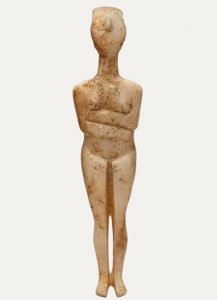 Female figurine of the Kapsala variety, Early Cycladic II, museum number ΝΓ0595, Museum of Cycladic Art, Athens, Greece. cycladic figurine
