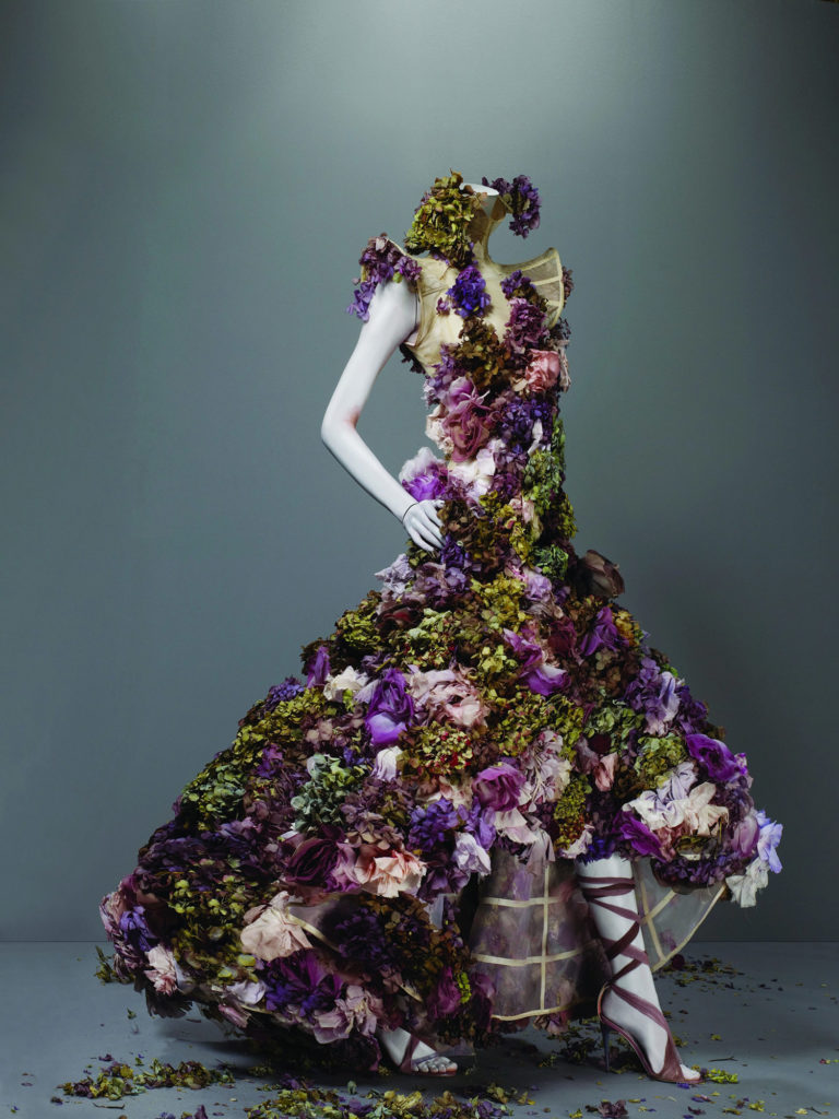 Alexander McQueen, Sarabande collection, S/S 2007, Dress, nude silk organza embroidered with silk flowers and fresh flowers, Source: The Metropolitan Museum of Art, New York, USA.