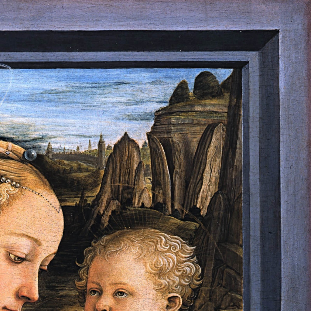 Fra Filippo Lippi, Madonna and Child with Two Angels, ca. 1460-1465, Galleria degli Uffizi, Florence. Detail of background landscape.