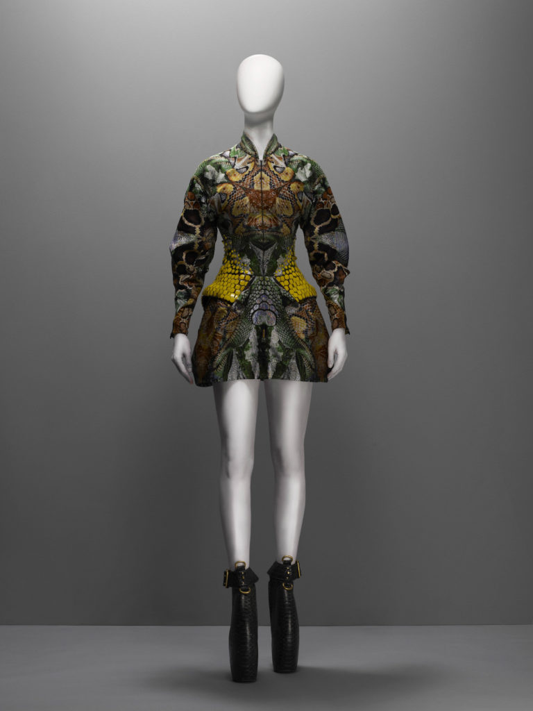 Alexander McQueen, Plato's Atlantis collection, S/S 2010, Dress, silk jacquard in a snake pattern embroidered with yellow enamel paillettes in a honeycomb pattern, Source: The Metropolitan Museum of Art, New York, USA.
