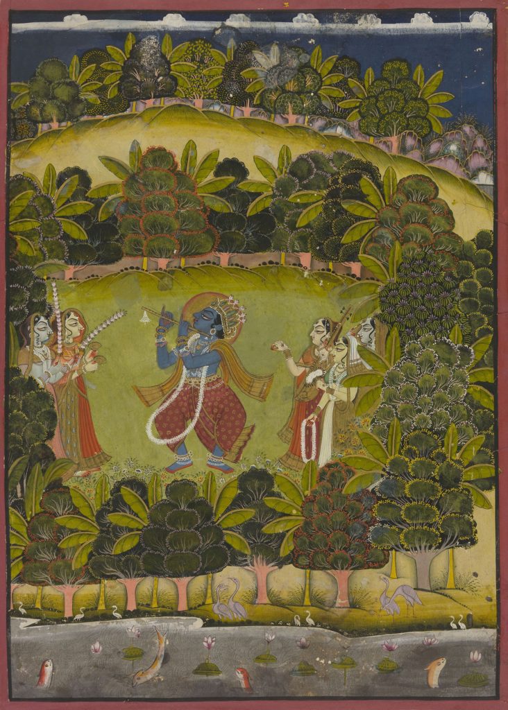 Radha and Krishna in Art: Krishna Fluting for the Gopis, ca. 1750 - 1800, Jodhpur (India)