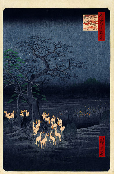views of edo Hiroshige, New Year’s Eve Foxfires at the Changing Tree, Oji, No. 118, 1857, Brooklyn Museum of Arts, New York, NY, USA.