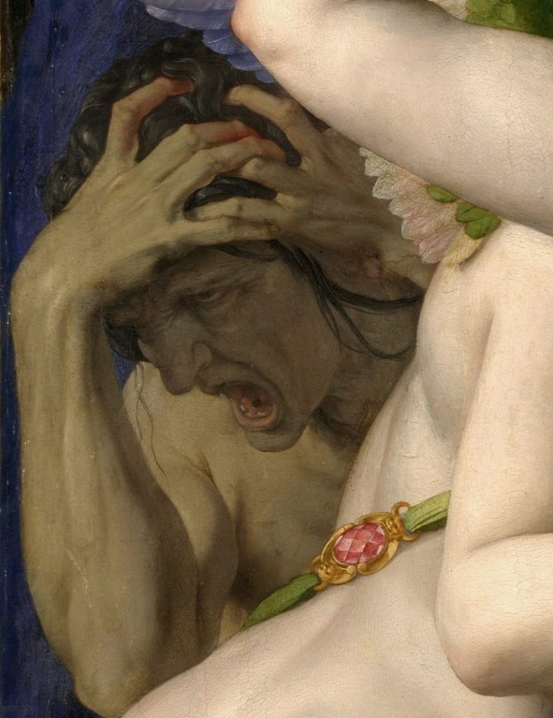 Agnolo Bronzino, An Allegory with Venus and Cupid, ca 1545, National Gallery London, detail