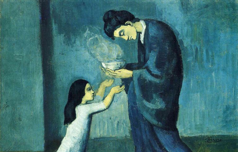 Blue in Art: Pablo Picasso, La soupe (The soup), 1902-1903, Art Gallery of Ontario, Toronto, Canada. Detail.
