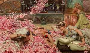 Roses of Heliogabalus: Sir Lawrence Alma-Tadema, The Roses of Heliogabalus, 1888, private collection. Wikimedia Commons (public domain). Detail.
