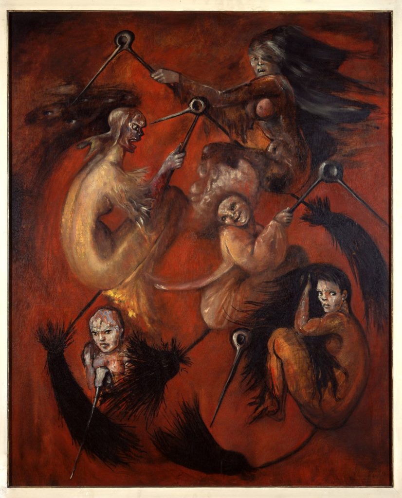 Leonor Fini, The Witches, 1959, oil on panel, Source: Artnet.