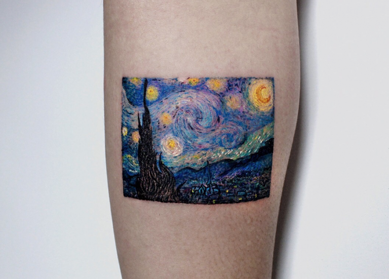 Artsy tattoos: J. Hyeon, Starry Night by Vincent van Gogh, 2019. Artist’s Instagram.
