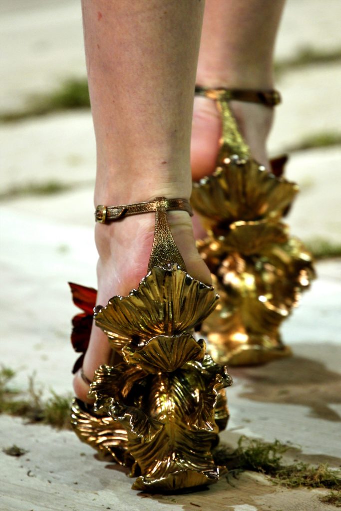 Alexander McQueen, Karma Metal Floral Sandals, SS 2011, sculpted resin and leather, Source: Vogue.; fashion a form of art